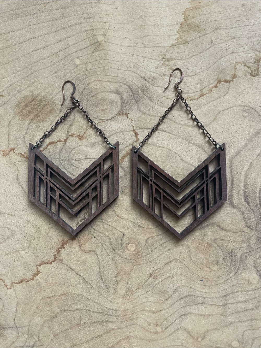 Wooden Earrings Tribal Geometric Shape